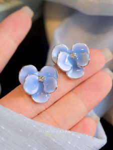 Blue Enamel Floral Earrings 3D Gradient Color Spring Summer French Style Fashion Jewelry Womens Sweet Style Mixed Material