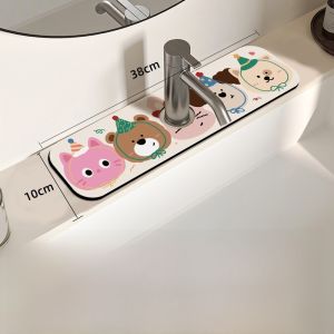 Dopamine Bathroom Kitchen Sink Faucet Drain Pad Narrow Edge Water Absorbent Mat Decorative Home Use Countertop Water Mat
