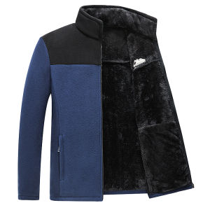 Thickened Fleece Jacket Mens Dad Cardigan Particle Velvet Top Autumn Outerwear Fluffy Interior Warm Outer Clothes for Hiking