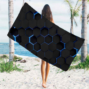 BILIBILI | Black Blue Neon Hexagon Quick Drying Microfiber Beach Towel Lightweight for Swimming Camping Yoga - Bath Towel