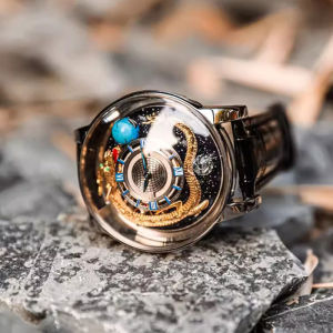 Đồng Hồ Thạch Anh Vàng Hồng Dành Cho Nam PINDU Celestial Series Thiết Kế Trong Suốt Mặt Số Xoay Dây Da Đồng Hồ Doanh Nhân Chống Sốc Chống Nước