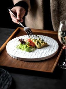 Ins Style round Cake Plate Western Dinnerware Dessert Plate Breakfast Display Plate High-End Feelings Ceramic Dishware