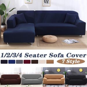 Solid Color Elastic Sofa Cover Regular L Shape Stretchable 1/2/3/4 Seaters Seat Cover Slipcover