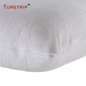 1pc Waterproof Pillow Cover Cotton Terry Fabric Zipper Pillow Protector Bedbug Proof & Hypoallergenic 50x70cm
