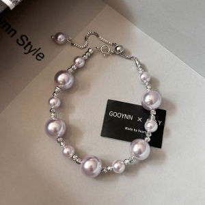 Elegant round Crystal Pearl Beads Bracelet Womens Fashion Jewelry Mantra Rose Purple Lightweight Luxury High-End Sensation
