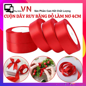 Cuộn Ruy Băng Satin Đỏ Trơn Bản 1cm và 4cm Làm Nơ Trang Trí Hộp Quà Phụ Kiện Handmade - Cuộn Duy Băng Trang Trí Sự Kiện  Decor Tết Dài 22M