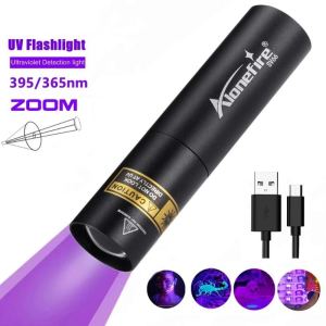 AloneFire SV66 Zoom Mini 395/365nm UV Flashlight USB Rechargeable Portable Money Detector LED Torch