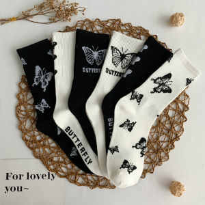 【Lingerie Whisper】1 Đôi Tất Hình Bướm Cho Nữ Tất Trượt Ván Thời Trang Đường Phố Harajuku Crew Couple Socks For Sale