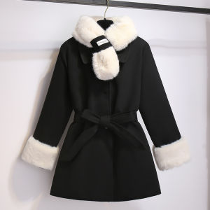 Red Woolen Coat Womens Belted Cotton Lined Autumn Winter New Style Chinese Traditional Fashion New Year Celebration Outerwear