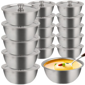 304 Stainless Steel Steamed Egg Bowl with Lid Kitchen Tableware Fruit Salad Dessert Soup Bowl Food Cooking Container