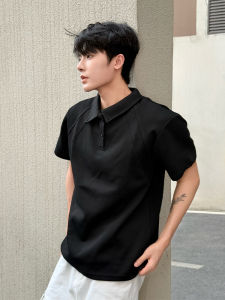 Black Space Cotton Short Sleeve Polo Shirt Mens Summer American Wide Fit T-Shirt Heavyweight Collar Half Sleeve Fashionable