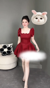 DX_ Đầm váy nữ thiết kế dự tiệc Đầm nữ xinh ôm dáng Xược Hàn dập hoa tay phồng cổ vuông lượn sóng thanh lịch tiểu thư sang chảnh thời trang cao cấp chuẩn xịn