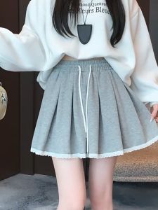 Dream Clothes✨กระโปรงประดับขอบลูกไม้🎀กระโปรงพลีท เอวสูงและกระชับสัดส่วน กระโปรงสั้นเชือกผูกสไตล์เกาหลี