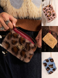 JNXS | Soft Eco-friendly Leopard Print Faux Fur Custom Logo Zipper Head Plush Bag