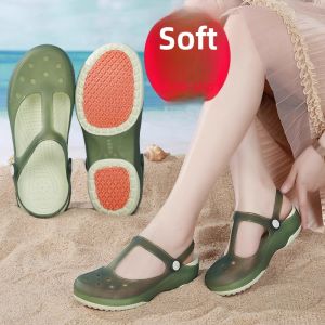 Veblen Green Clog Sandals Womens 2025 New Summer Outdoor Wear Jelly Beach Anti-slip Holiday Open-Toe Slippers