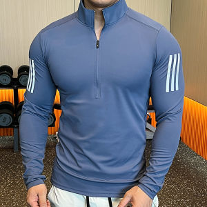 เสื้อวิ่งกลางคืนแขนยาว คอกลม ทรงสลิมฟิต สำหรับผู้ชาย วัสดุโพลีเอสเตอร์และยางยืด ดูดซับเหงื่อ ระบายอากาศได้ดี วิ่งกลางคืน