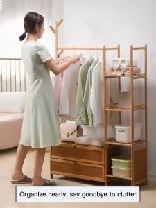 Clothes Rack Wood Wardrobe Organisers Coat Rack Simple Wardrobe Floor Hanger Clothing Rack Cabinet Storage Organizer