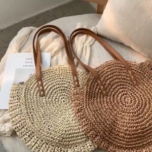 Holiday beach shoulder bag round popularity straw Tote Bag.333