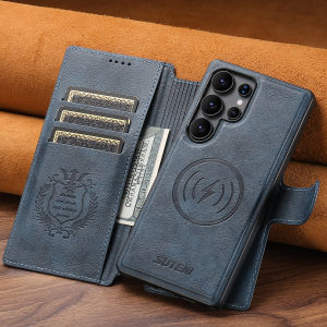 SUTENI PU หนังไร้สายชาร์จผู้ถือบัตรกระเป๋าสตางค์แม่เหล็กฝาครอบโทรศัพท์สําหรับ Samsung Galaxy S25 Ultra S24 S23