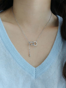 Minimalist Titanium Steel Tassel Necklace Interlocking Rings Design Simple Fashion Jewelry for Women Geometric Pattern