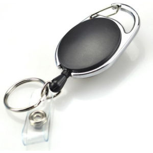 BLACK Carabiner Style Retractable Reel. Ideal For Holding A Key ID Badge Holder Proximity Card. Sold Individually