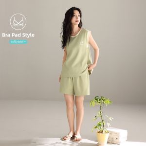 COSMO LADY | Bust Pad No-Sleeve Vest Sleepwear Set Summer Wearable