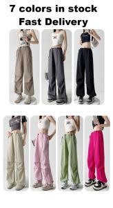 (CLE)Alisa.Sonya Cargo Pants Women Parachute Pants for Women Soft Cotton Nylon Trousers Baggy Low Waist Zipper Y2K Pants Light Baggy Jogger Relaxed