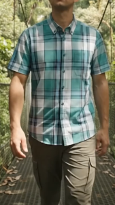 camel active Men Outdoor Casual Regular Fit Classic Checkered Shirt - Emerald 9-102SS24CHK1796
