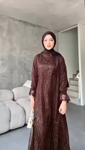Alea Dress Silk Outer Brukat Gamis Ibu Ibu Model Sekarang Dress Outer Wanita Kondangan Elegan