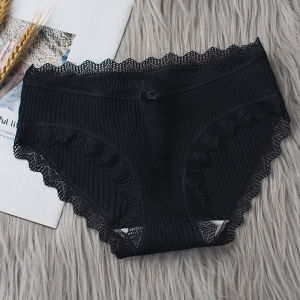Womens Lingerie Underwear Lace Ruffle Briefs Solid Color Stretch Cotton Femal Underpants Breathable Intimates  Bow
