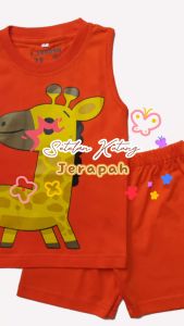 Setelan Kaos Kutung / Singlet Anak Bahan Katun untuk Anak Usia 1-6 Tahun hewan Jerapah Orange