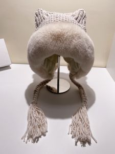 Thickened Knitted Cat Ear Hat Womens Autumn Winter Warm Ear Protection Anti-Cold Lei Feng Style Sweet Cute Woolen Cap