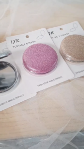 DR Portable Mirror Macaroon Series Cermin Bulat Glitter Kaca Rias