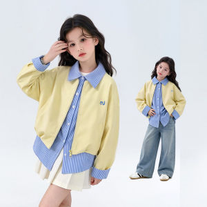 Korean Style Faux Two-Piece Casual Girls Jacket