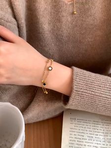 GELANG TITANIUM WANITA TERBARU MODEL DUA LAYER BULAT HITAM PUTIH