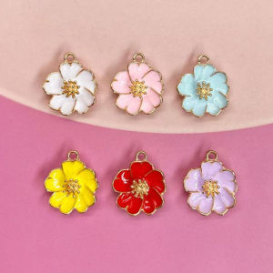 จี้รูปดอกเดซี่ทรงกลมสีสันสดใส DIY เครื่องประดับโลหะผสม สร้อยข้อมือ จี้กุญแจ จี้ติดห้อย เครื่องประดับแฟชั่นสำหรับฤดูร้อน