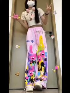 กางเกงคาร์โก้ รุ่น 2694 ขากว้าง พิมพ์ลายกราฟฟิติ ทรงหลวม ขนาดใหญ่พิเศษ 2694 สําหรับผู้หญิง Y2K กางเกงคาโก้