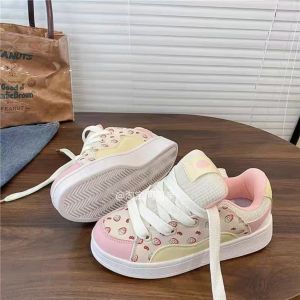 Original Small Audience Color Block Strawberry Print Bread Shoes Womens Trendy 2025 Autumn New Student Versatile Flat Shoes