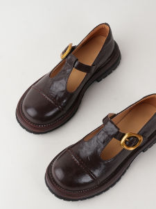 Comfortable French Vintage Leather Hollow out Deep Mouth Single Shoes Fashionable Buckle Straps Spring Autumn New Style Cat