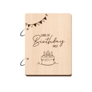 Wooden Birthday Photo Album Cover Loose-leaf Scrapbook Cover Birthday Cake Pattern Memory Book Cover for Family Birthday Gif