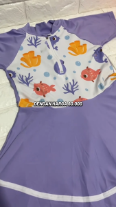 Baju Renang Anak Rok Pendek Usia 3-8 Tahun Motif Kuromi Cinamoroll Mermaid Fish Little Mermaid Dolphin  Bahan Katun Spandex