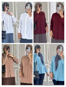 KEMEJA WANITA basic tunik / baju atasan wanita muslim kemeja kerja kuliah basic polos katun premium lengan panjang manset