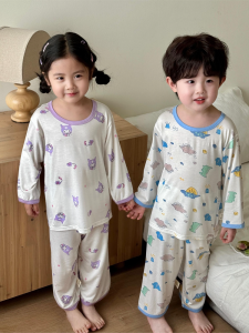 Childrens Modal Sleepwear Long Sleeve Thin Cool Absorbent Home Clothes Boys Girls Summer Comfortable Breathable Sweatshirt