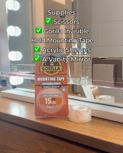 Gorilla Double-Sided Mounting Tape (Clear)  - Instant Hold/Permanent Bond/Grips Rough Surface/Non-Yellowing/Waterproof//Decorate - Organize - Repair (25MM X 1.52M)