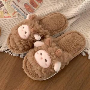 Cute Soft Plush Wool Cotton Slippers Home Bedroom Anti-Slip Warmth Moon Baby Fur Slippers Flat Style Comfortable Cotton Slippers