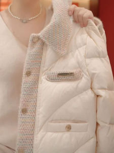 Womens down Cotton Jacket 2025 New Style Small Fragrance Style Elegance Lightweight Small Size Turn-down Collar Warm Cotton Coat Quilted Outerwear