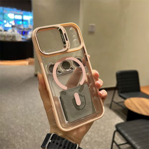 Luxury Magnetic Shockproof Clear Case for Magsafe IPhone Air 17 16 15 13 Pro Max 14 Plus 17Pro Glass Lens Protection Stand Cover