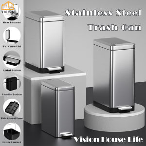 Vision 6L/10L/15L/18L Stainless Steel Trash Can with Lid Household Foot-on Garbage Can Kitchen Pedal Garbage Can Large Capacity Foot Pedal Sorting Bins