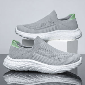 Summer Mens Slip-On Shoes Black Mesh Flyknit Sport Running Casual Soft Sole