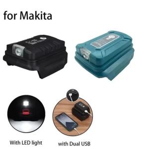 Adapter Converter with LED Light for Makita 14.4V/18V Lithium Battery for Makita BL1830 BL1430 BL1850 with Dual USB Ports